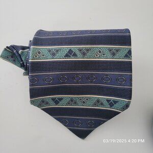 Barbara Blank Silk Tie Striped Navy Turquoise Southwestern New York